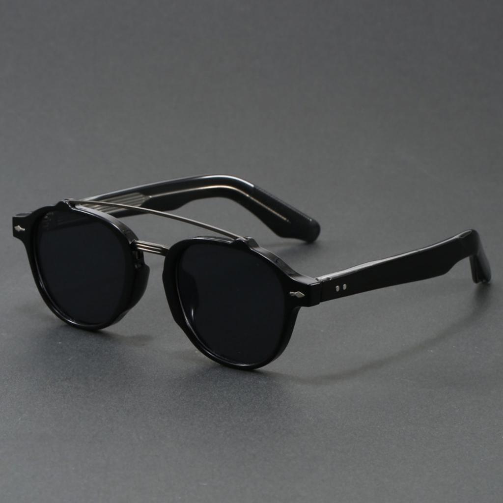 Retro round fashion glasses double beam sunglasses unisex vintage style UV protection