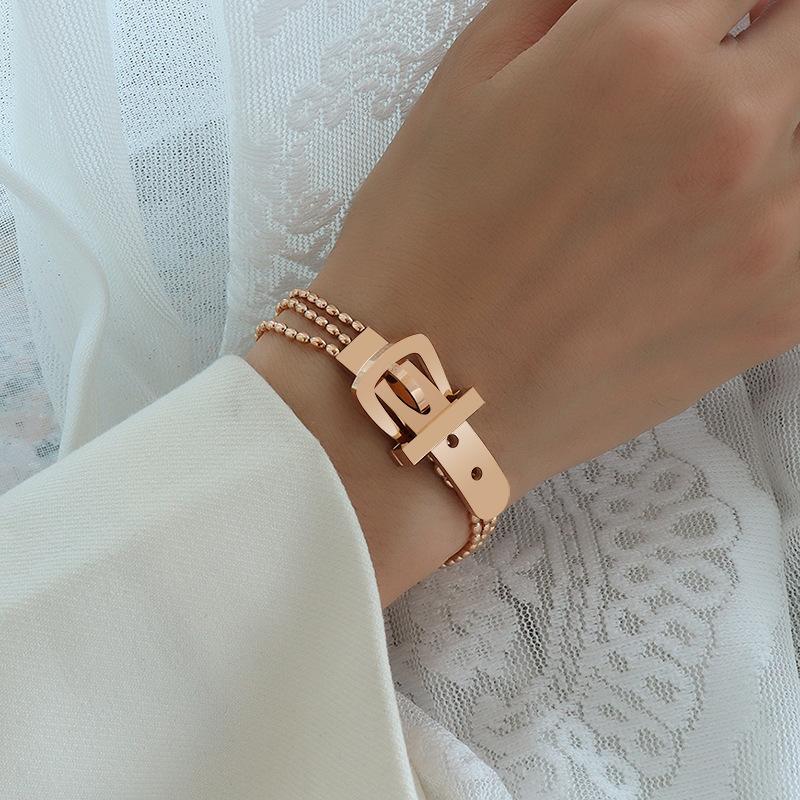 Fashion Ladies Stainless Steel Bracelet Korean Trend Belt Buckle Design Three-Layer Bead Box Chain Bracelet For Women