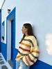 Women's Striped Round Neck Color Block Loose Knit Sweater - Spring/Autumn