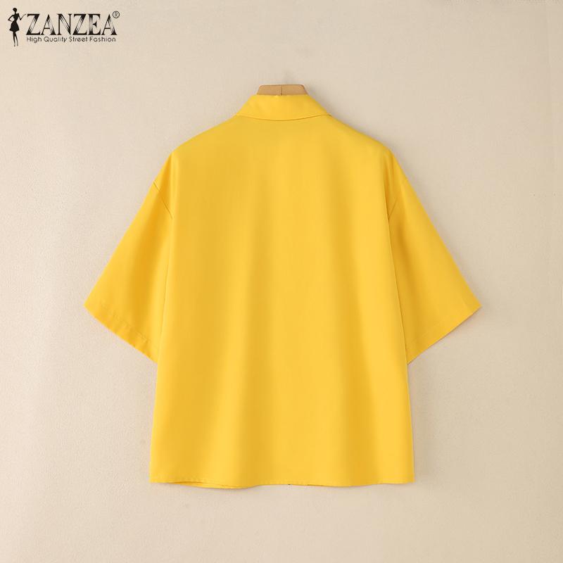 ZANZEA Women Turn Down Collar Loose Short Sleeve Print Blouse