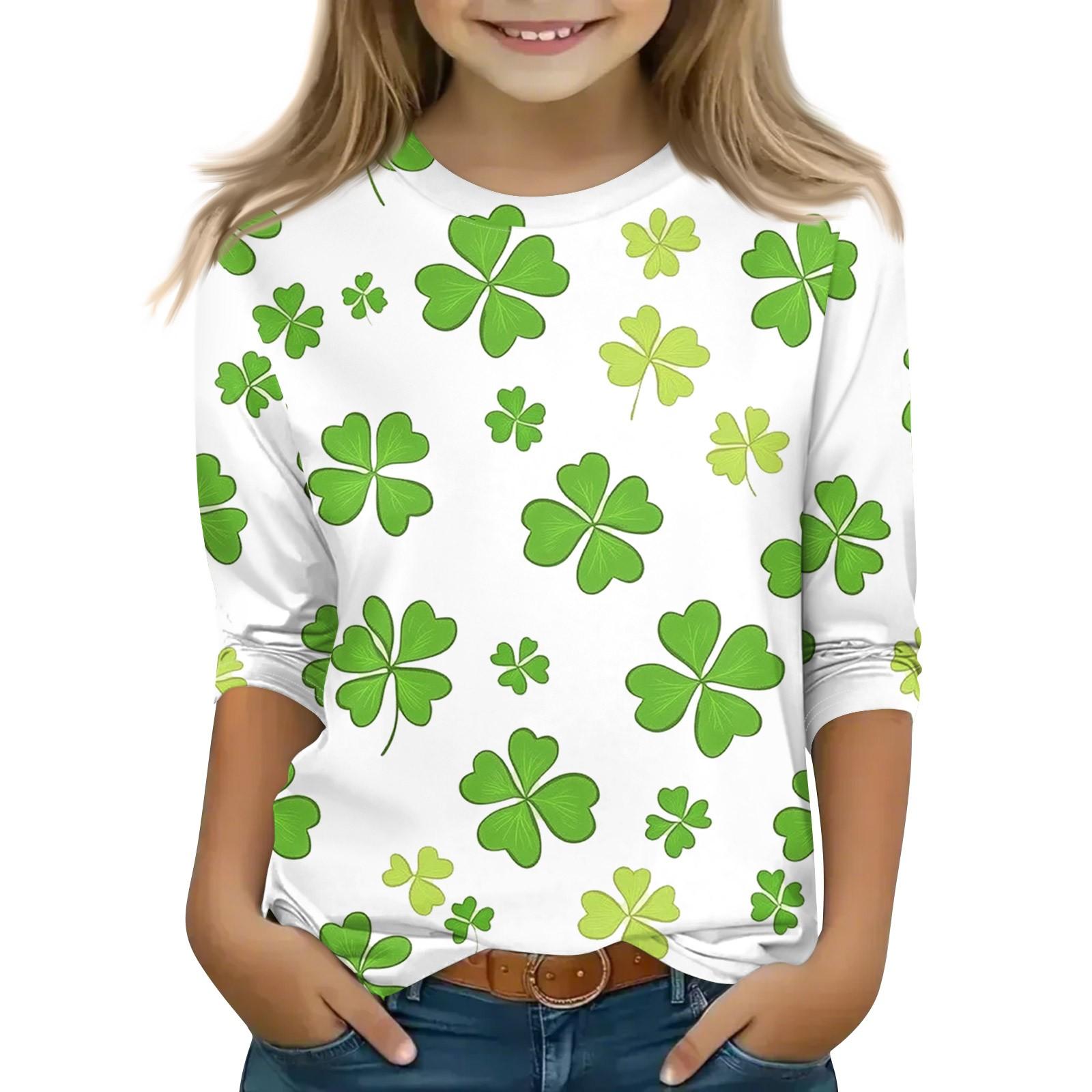 

Топы с принтом для девочек 5-16 лет с круглым вырезом и рукавами 3/4 Футболки Модные топы Наряды Футболки 160 белый