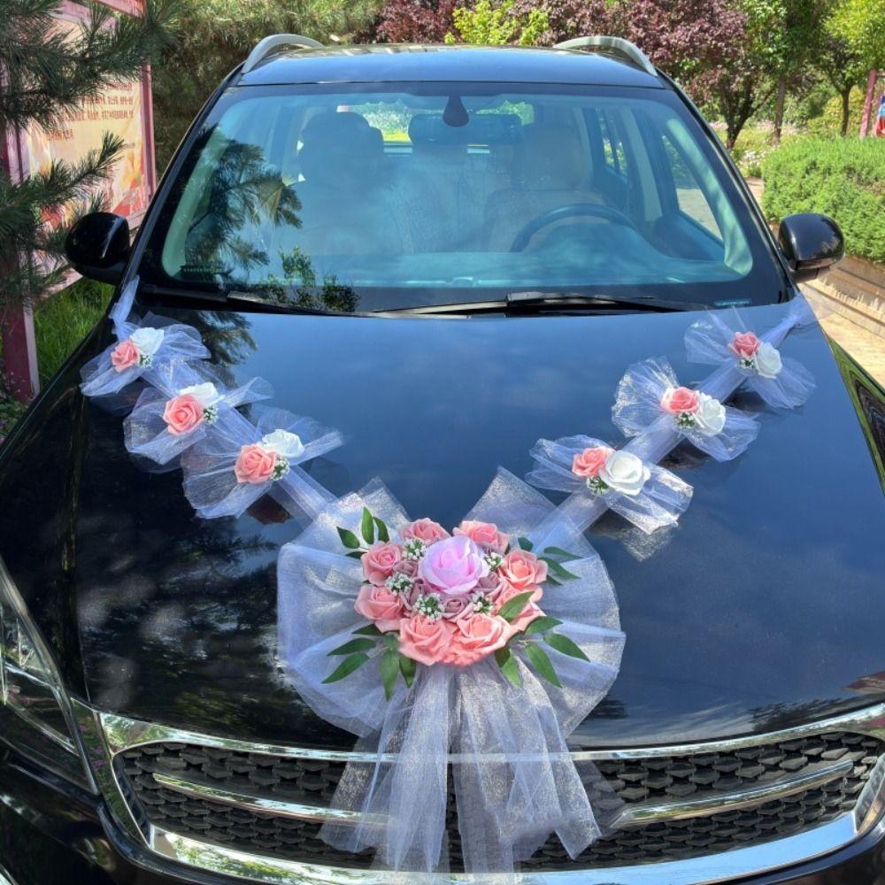Decorazione per Auto Nuziale Senza Pollini Nastro di Garza Multicolore per Auto Fiocco 'Just Married'