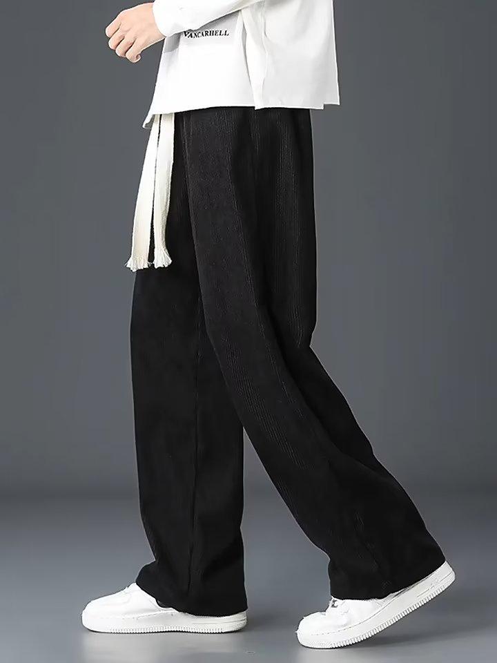 Korean Style Men's Loose Corduroy Straight-Leg Trousers - Spring/Autumn Trendy Casual Pants