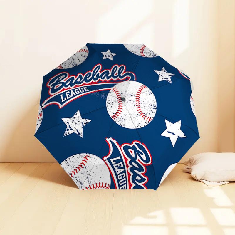 Baseball League Auto Open Close Umbrella - Portable Tri-Fold Design with 8-Bone Iron Frame, Perfect for Fans, Travelers, Daily Use, and Fest
