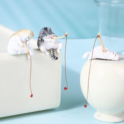 1/5Pcs New Fish Tank Fishing Cat Hanging Mini Creative Landscape Decoration Aquarium Fish Tanks Ornament Miniature Figurines