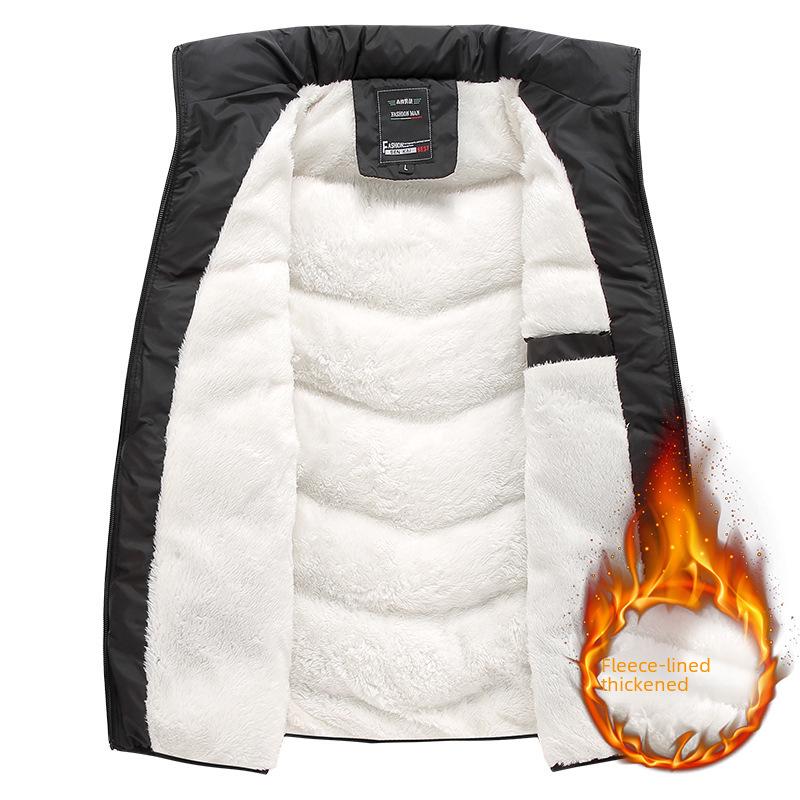 Men's Lambskin Stand-Up Collar Plus Size Korean-Style Vest - Thick, Warm, Velvet-Lined For Autumn/Winter.
