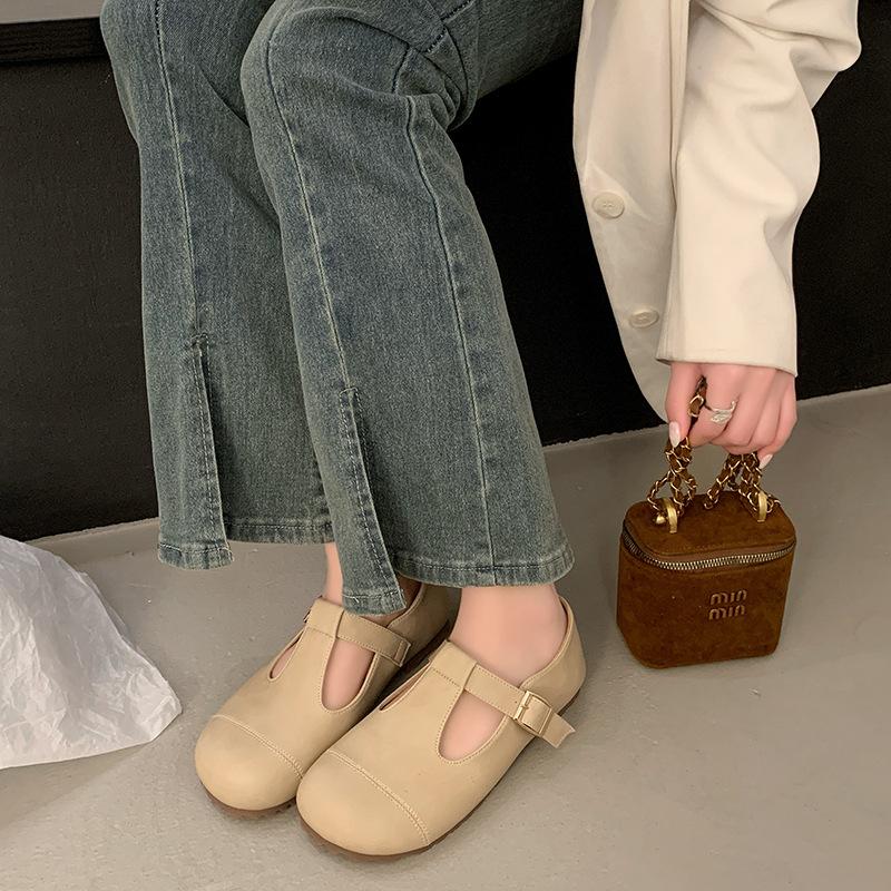 Damen Mary Jane Schuhe mit weicher Sohle und flacher Sohle, Frühjahr und Herbst 2025 neu, faule Ein-Pedal-Schuhe mit dickem Absatz, französische Einzel-Schuhe, Retro-Lederschuhe