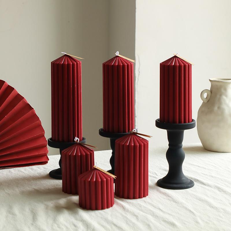 Vintage Wine Red Cylindrical Ins Aroma Candle, French Romantic Wedding Candle Household Candlestick Decoration