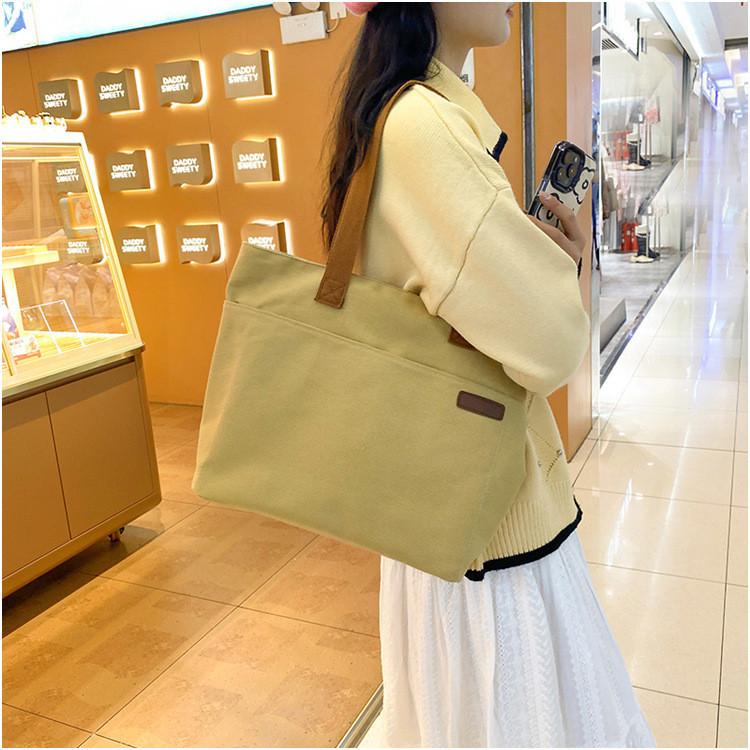 Canvas Bag Japanese Literary Large Capacity Shoulder Bag Female Student Tutoring Bag Korean Pure Color Commuter Ladies Handbag