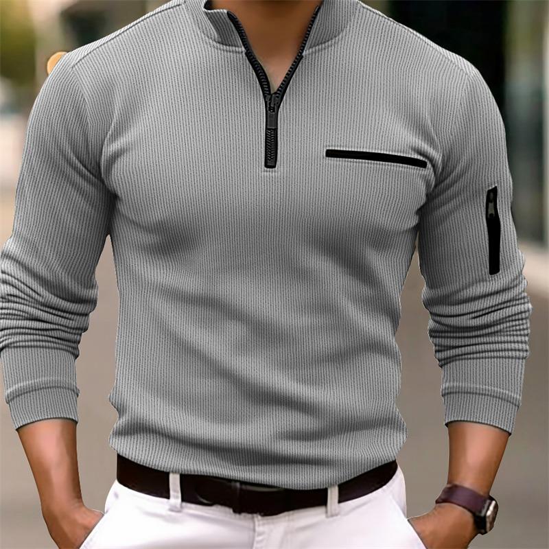 

Fashion Polo Shirt Arm Zip Men s Striped Long Sleeve Sports Top XXXL
