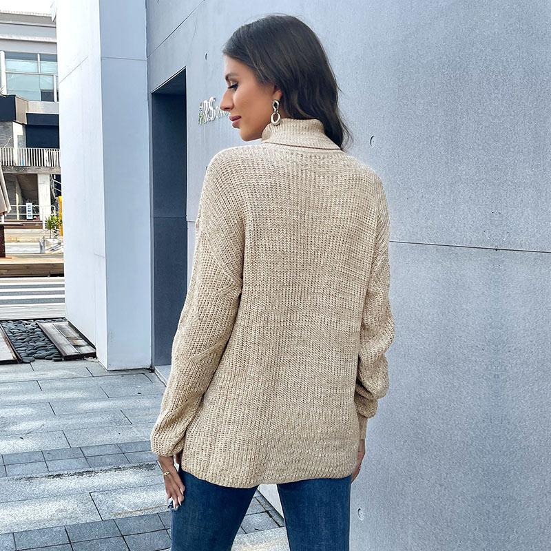 Casual Tops Shirts Clothing Vintage Fashion Elegant Casual Autumn and Winter Women's Loose Solid Color Long-sleeved Turtleneck Bottoming Sweater