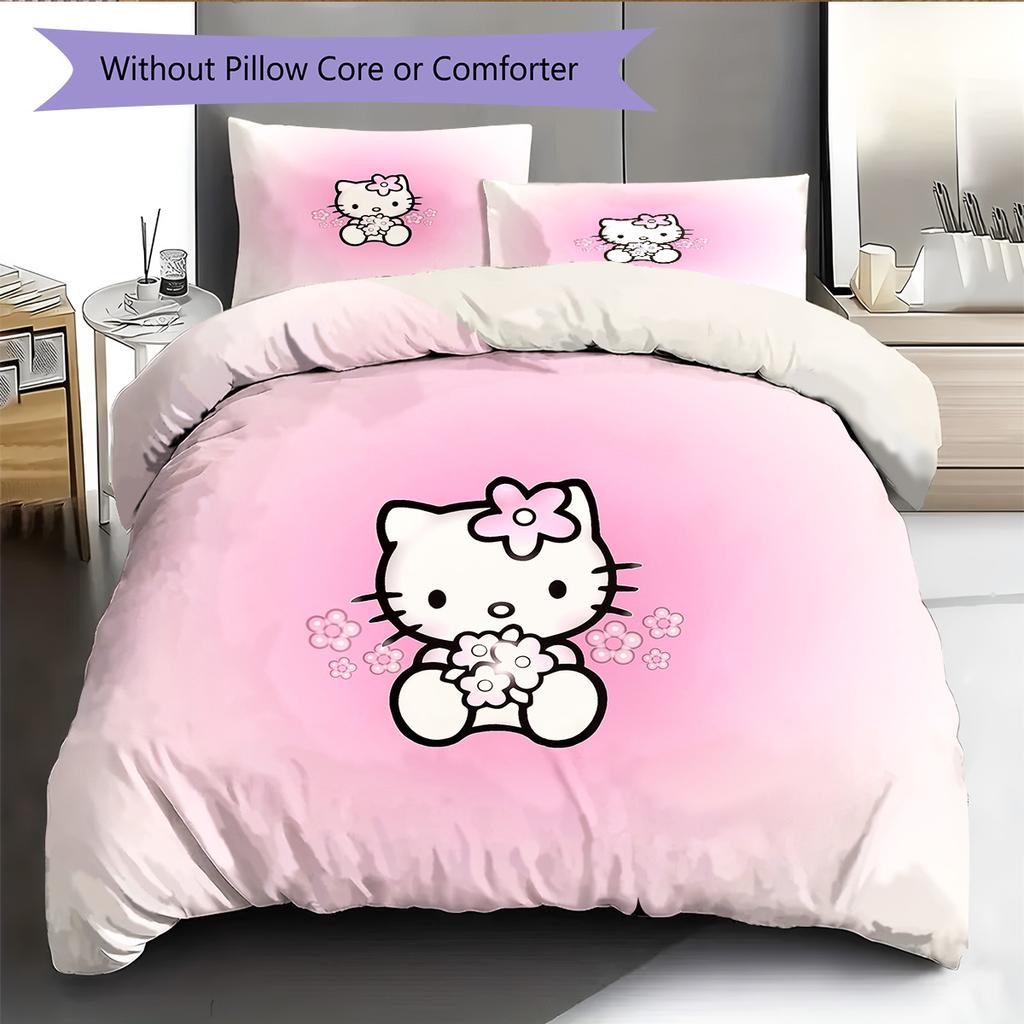 Hello Kitty Pattern Bedding Quilt Set Home Decoration Gift (1 * duvet cover + 2 * pillowcase without core)