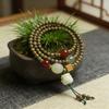 Green Sandalwood Multi Layer Bracelet with Cat Paw Bodhi Pendant, Wooden Beaded Bracelet for Men and Women
