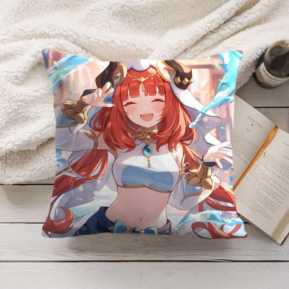 Nilou Cute Genshin Impact Cushion Cover Silky Short Plush Invisible Zipper Dustproof Sofa Pillow Case For Home Decor