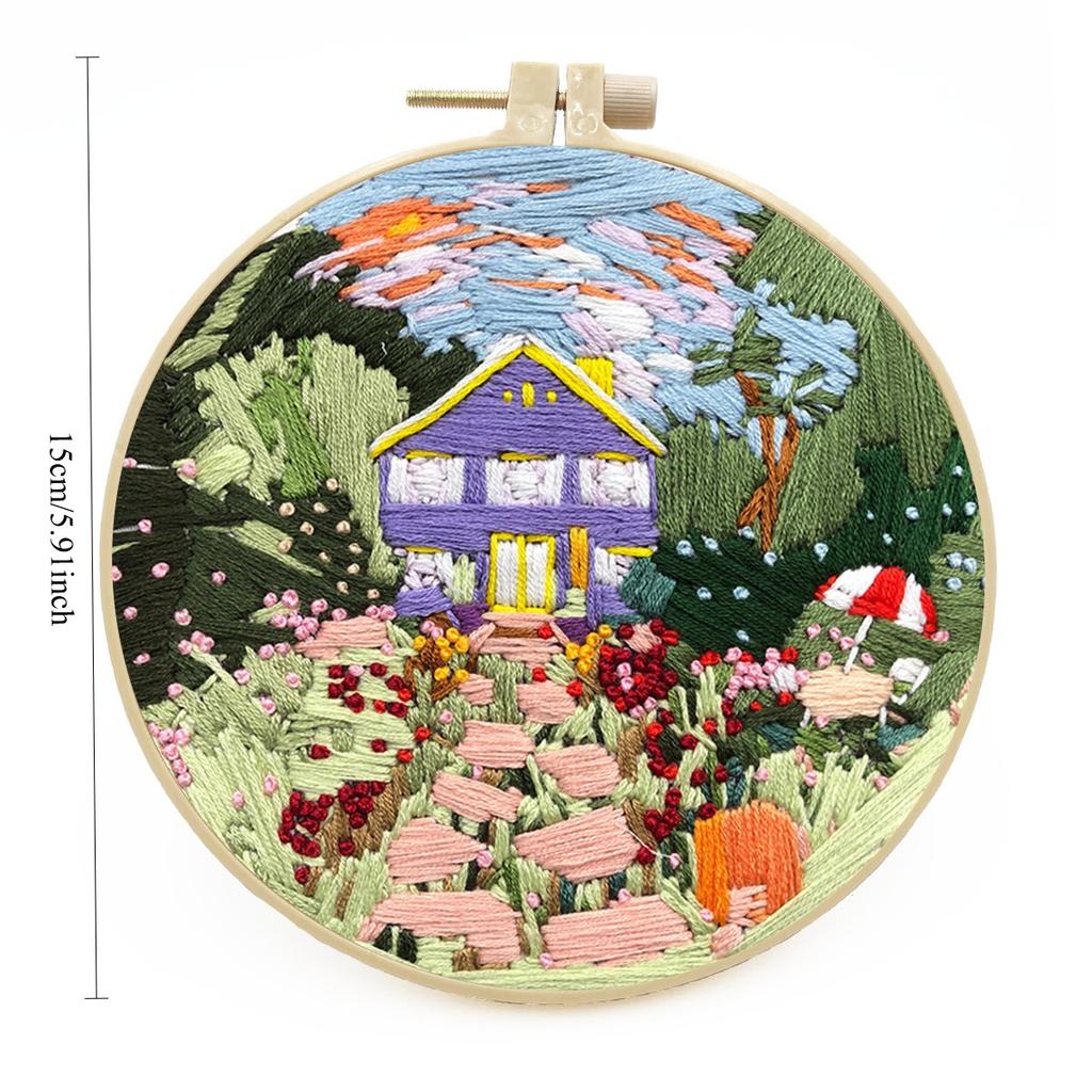 1 szt. Wzór Dom i Ogród Haft DIY Zestaw z Tkaniny z Narzędziami