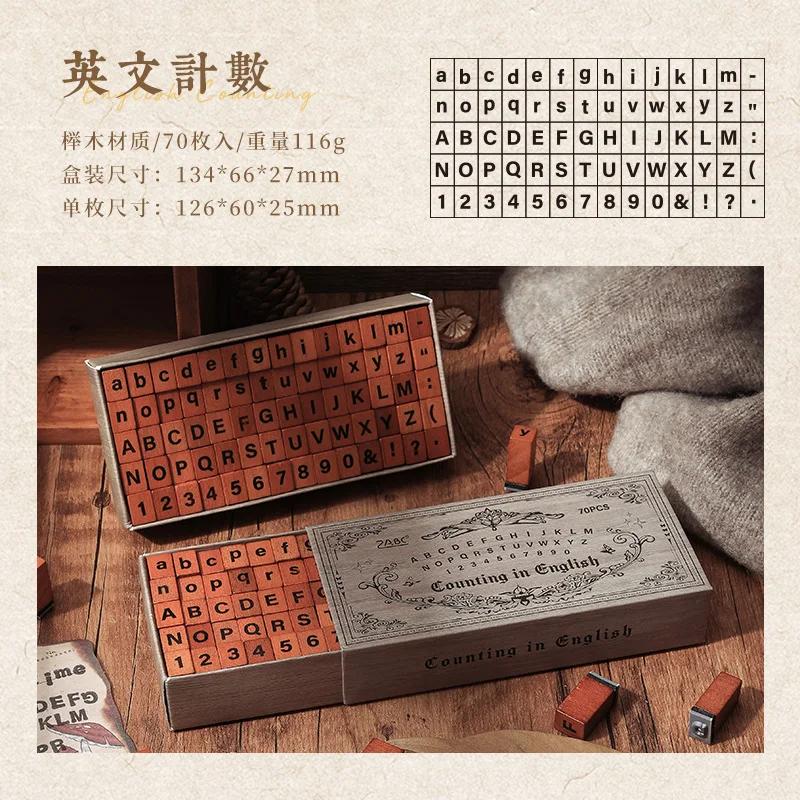 70 Pcs English Letters and Numbers Wooden Rubber Stamps Sets Diy Rubber Stamp For Card Making Scrapbooking Supplies
