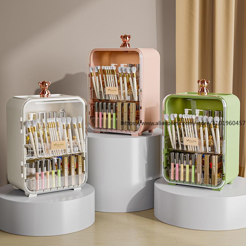 Large Capacity Cosmetic Organizer with LED Light Mirror Desktop Storage Cabinet for Lipstick Skincare Makeup