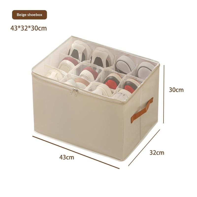Foldable Fabric Shoe Storage Organizer 12 Grids Clear Lid Zipper Closure Easy Carry Handle for Space Saving Organization