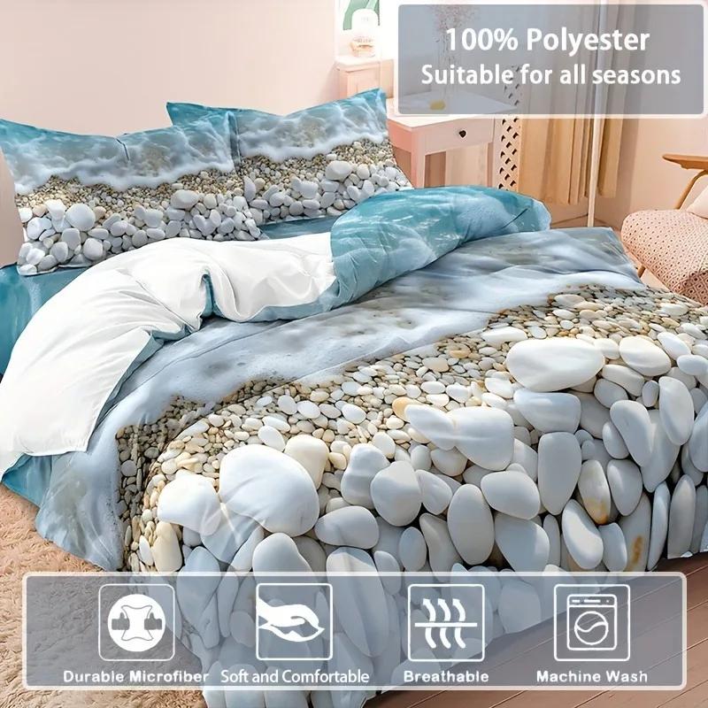 3-delat påslakanset Seaside Oasis - Mjukt, Andningsbart, Bekvämt Sängkläder med Strandinspirerat Sand-, Havsvattenstryck