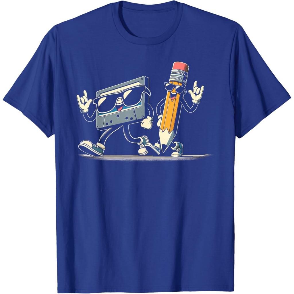 Retro Cassette Tape Pencil Funny Graphic Tee for Men Casual 80s 90s Style Cotton T-Shirt