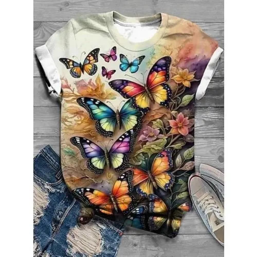 Butterfly Dragonfly Pattern 3D Print T-Shirts Women's Short Sleeves T Shirt Streetwear Y2k Harajuku Tees Tops Female Clothing