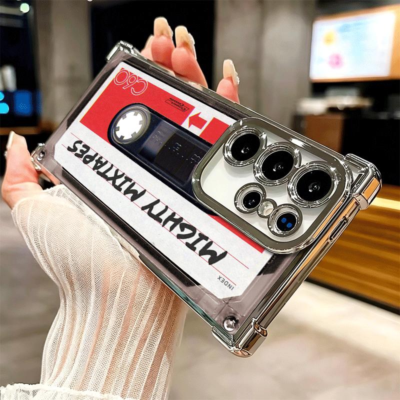 Vintage 90S Cassette Tape Pattern Soft Phone Case For Samsung Galaxy S26 Ultra S25 Edge S24 FE S23 Plus S22 S21 + S20 Plating An