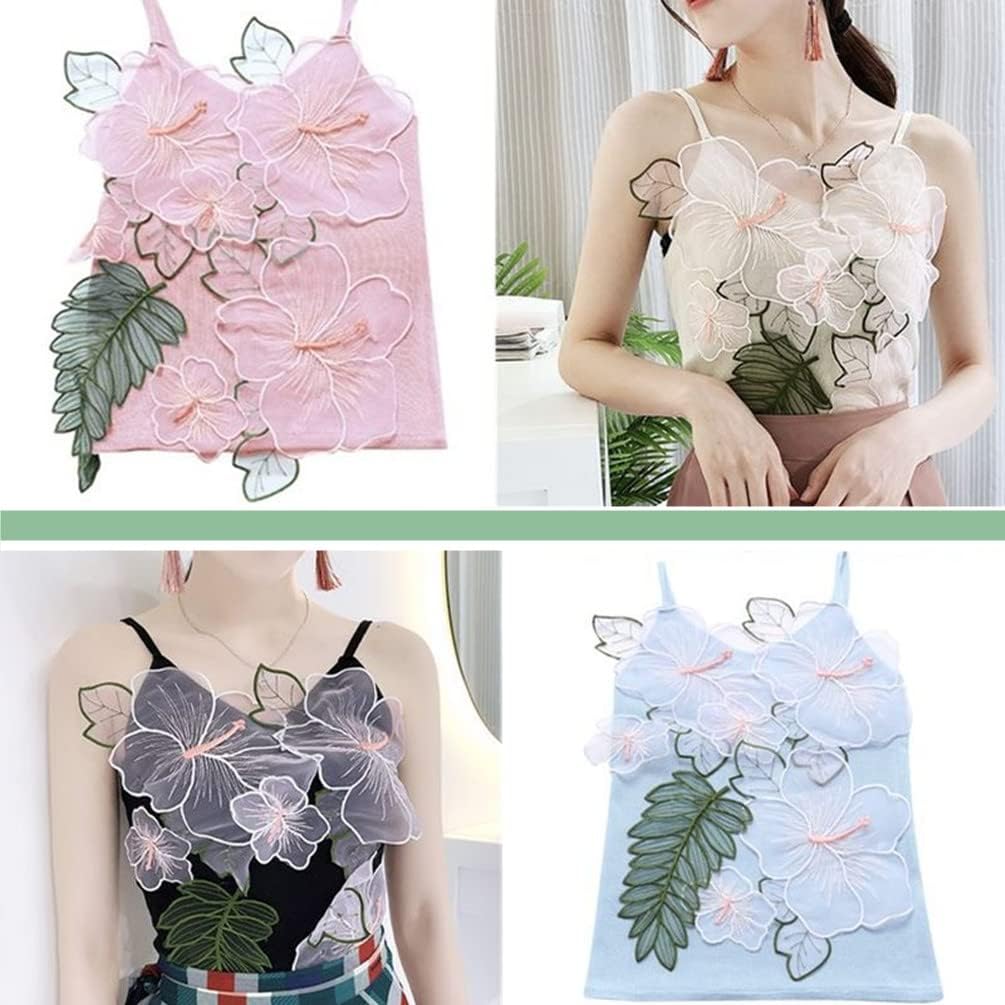 10 Pieces Large Organza Flower Applique Leaf Applique Sheer Embroidered Sew on Patches Lace Decal Fabric for Wedding Dress Evening Gown Bridal Vail