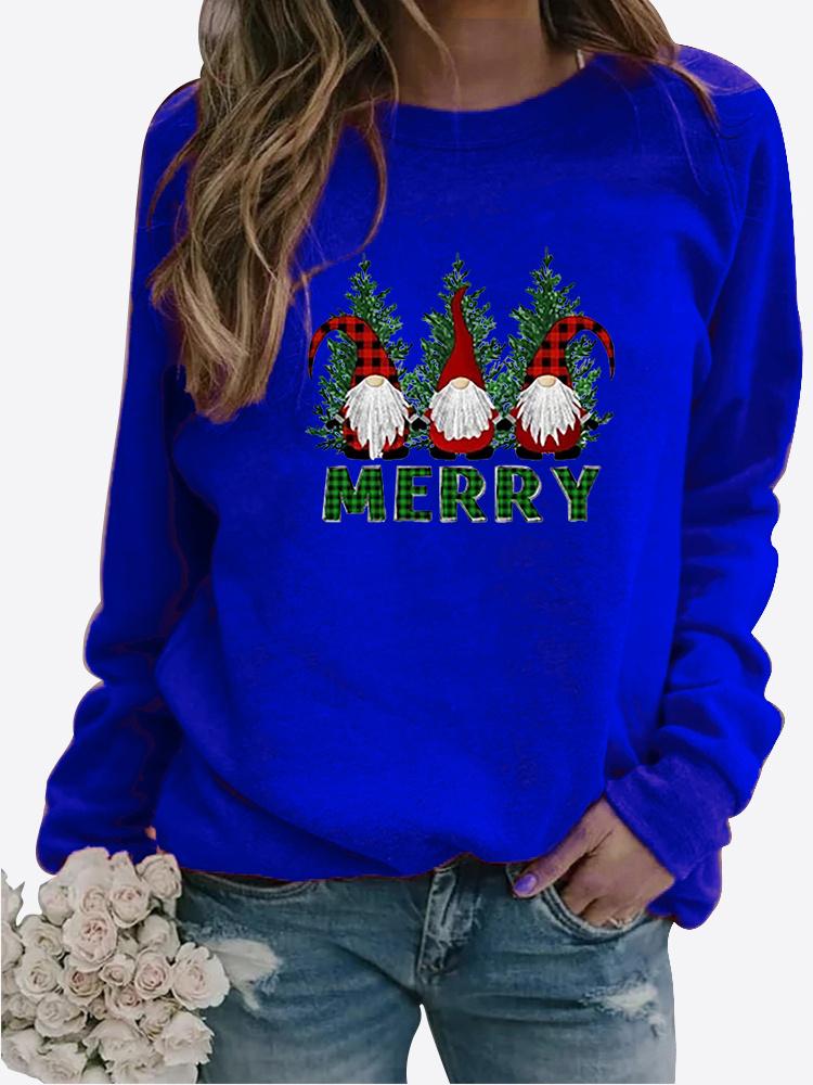 Winter Women's Christmas Printed Round Neck T-shirt Plus Size Casual Long Sleeve Tops Comfortable Sweatshirt