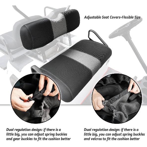 Golf Cart Front Seat Covers Fit EZGO TXT 1994-2013, Washable Breathable Air Mesh Cloth Adjustable Seat Cover for Golf Cart, Black and Gray