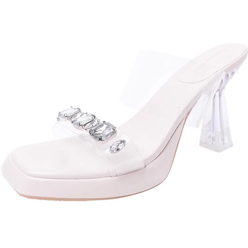 Fashion Versatile One-word Slippers for Women's Summer Wear 2025 New Transparent Crystal and Foreign Sexy High-heeled Sandals