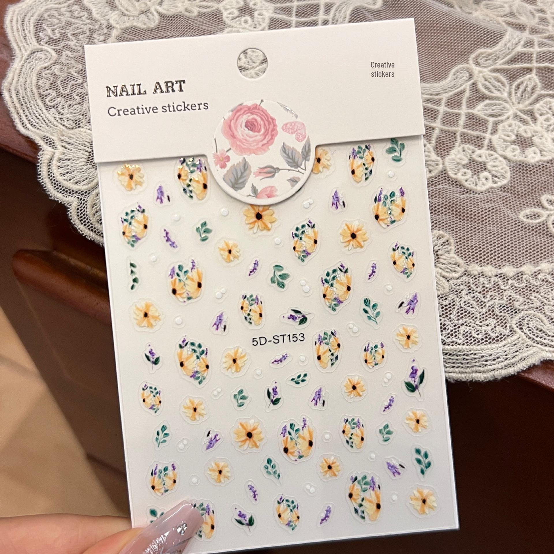 

5D Three-Dimensional Colorful Sunflower Nail Stickers - No Curling