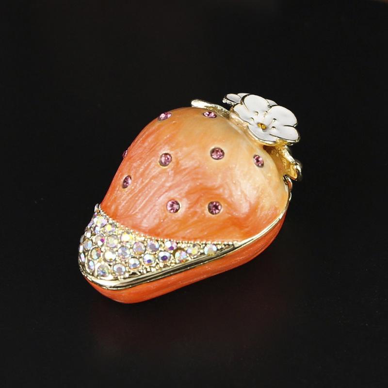 Cute strawberry jewelry box flip anti-oxidation household ring box easy to carry enamel metal jewelry box
