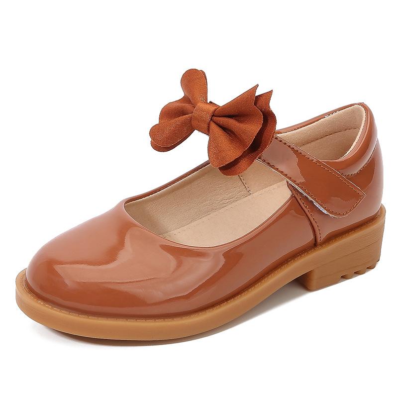 2024 New Soft Princess Shoes Black Bow Hook & Loop Glossy Fashion Kids Shoes Drop Shipping Cute Children Casual School Shoes PU