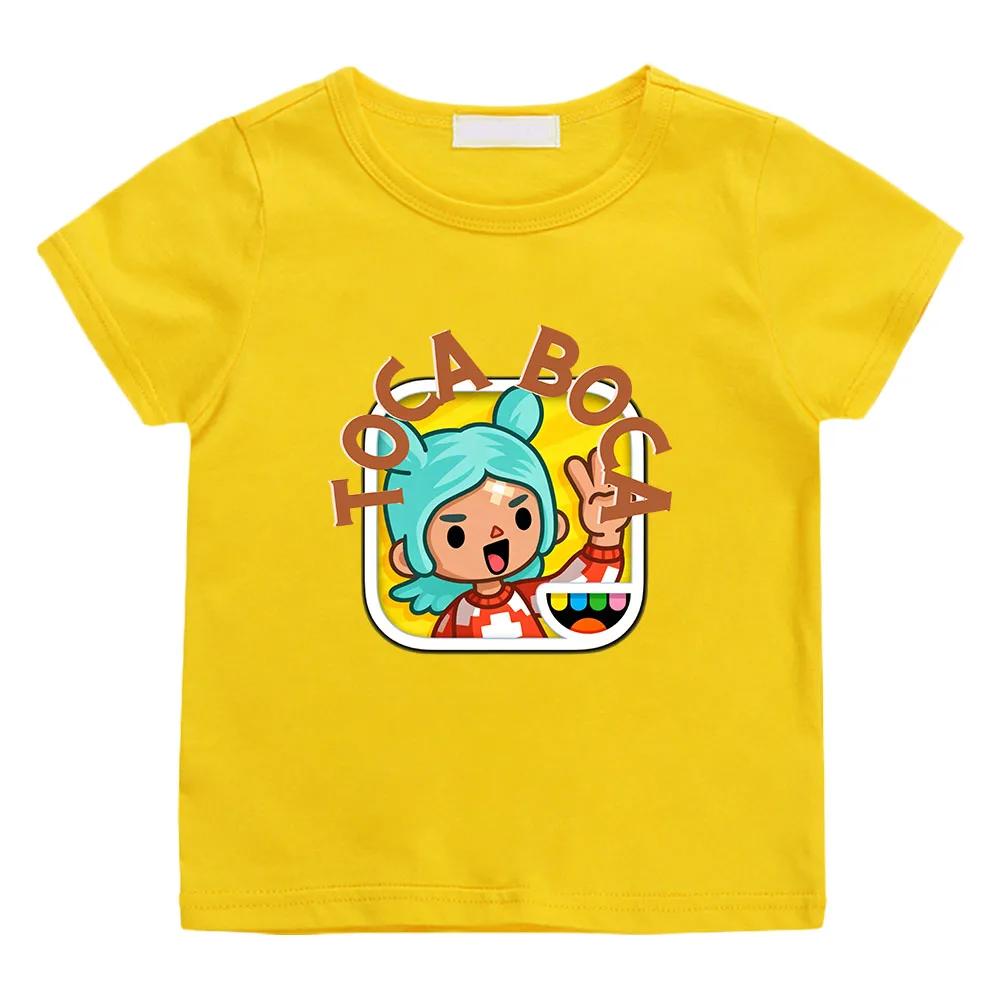 T-shirt per Bambini 100% Cotone Stampa Cartone Animato Toca Boca World Magliette 212Y Carini Ragazze e Ragazzi Manica Corta Bambini Girocollo Top Estivi