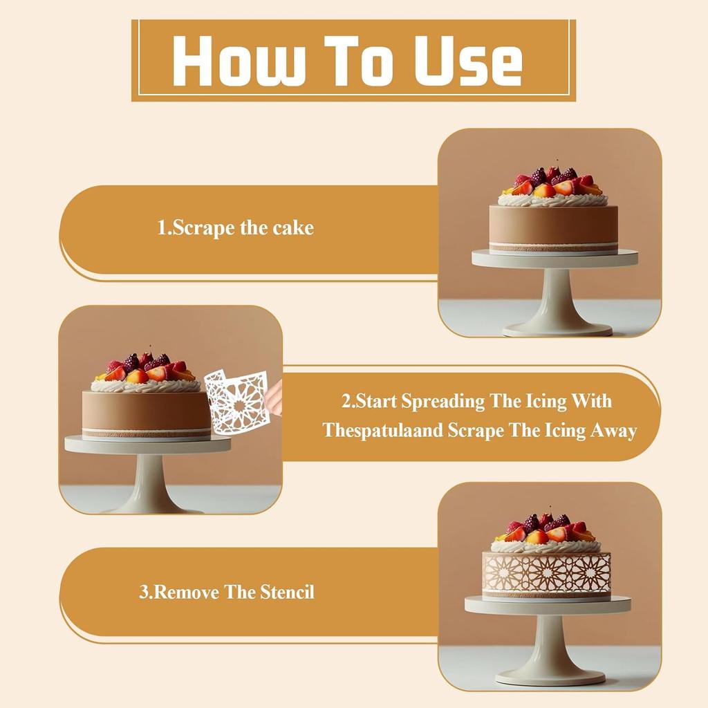 Cake Stencils for Buttercream, 10 PCS Mesh Floral Stencils for Cakes Decorating Supplies DIY Side Baking Stencil Reble Templates for Fondant Cookie