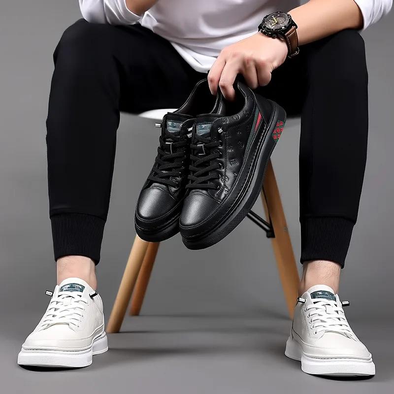New Spring New Shoes for Men Genuine Leather Casual Shoes Leisure Flats Skateboard Shoes Cow Leather Youth Lace-up Sneakers