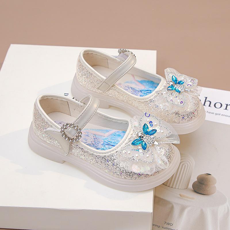 2026 New Fashion Girls' Princess Rhinestone Leather Shoes with Soft Soles and Luminous Crystals for Spring and Autumn.