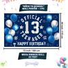 Happy 13th Birthday Decorations Large Official Teenager Backdrop Banner for Boys Girls Navy Blue White 13 Year Old Birthday Party Photo Props Decor