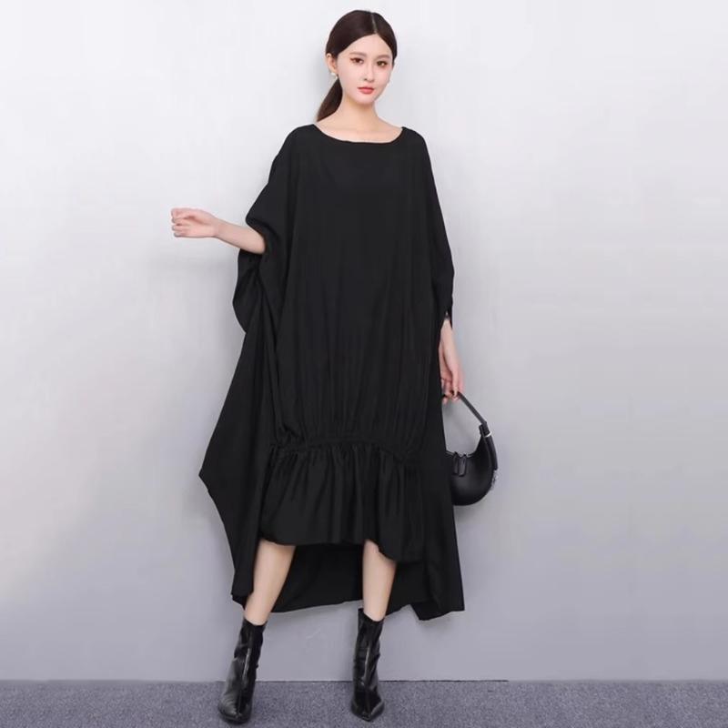 XITAO Solid Color Irregular O-neck Dress ZMY1347