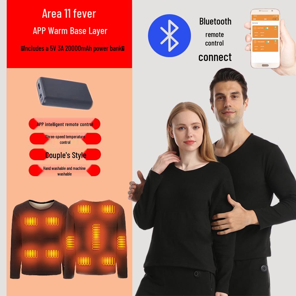 Bluetooth-Controlled Heated Thermal Underwear Set for Men and Women - USB Electric Heating with Velvet-Lined Warm Pants