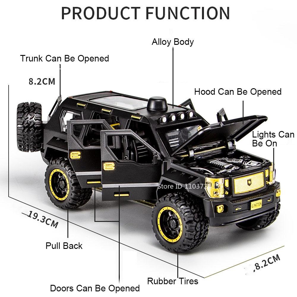 1:24 Off-road Vehicle Miniature Model Toys Alloy Diecast Police Cars Sound Light Doors Opened Pull Back Rubber Tires Kids Gifts