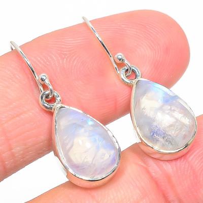 Natural Rainbow Moonstone Gemstone Handmade 925 Solid Silver Earring 1.25" v0M40
