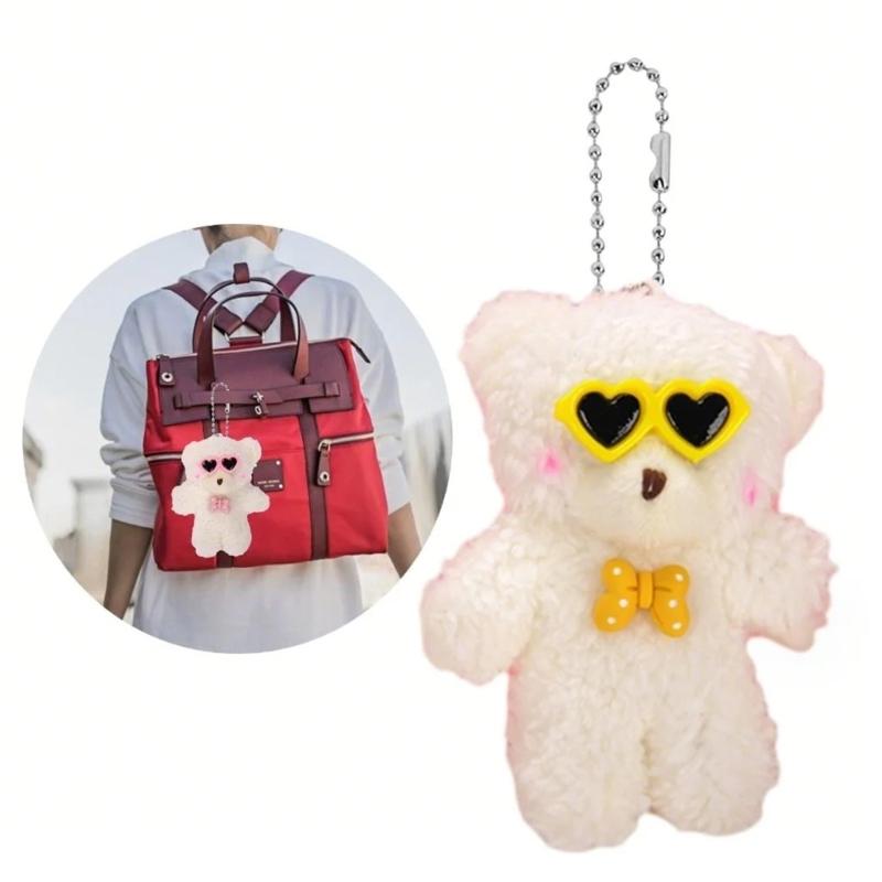 Cute Plush Bear Keychain Cartoon Blush Bear Pendant Keyring Animal Toy Couple Key Rings Hanging Ornament for Phone