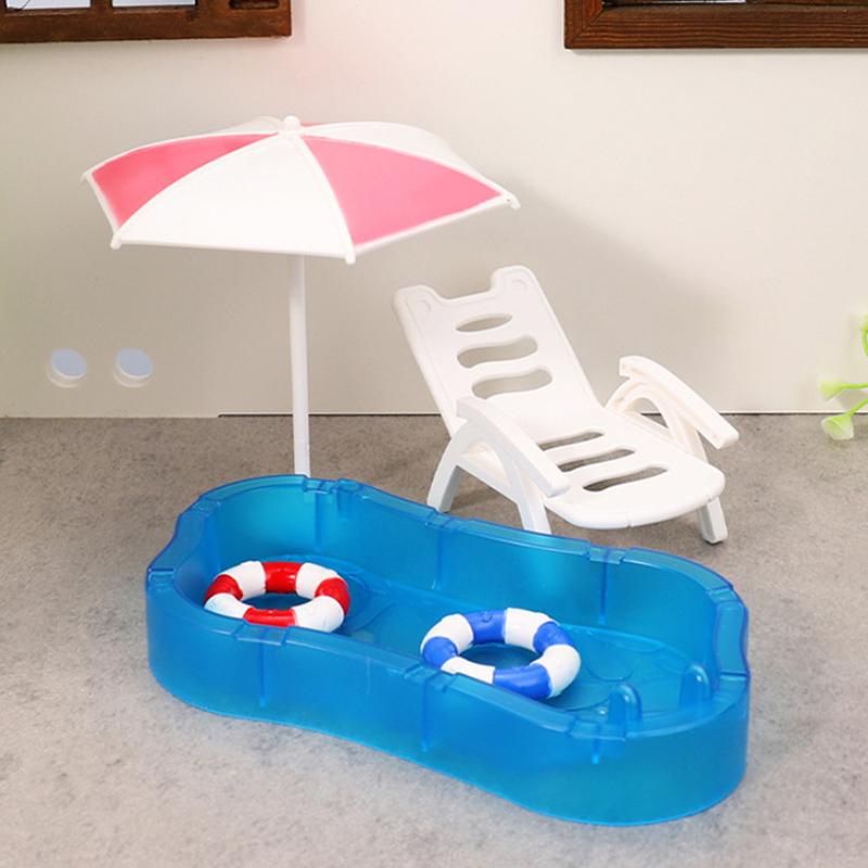 1 Set Children Play Toys Doll House Cute Simulation Mini Swimming Pool Swimming Circle Beach Chair Kit Model Diy Decoration