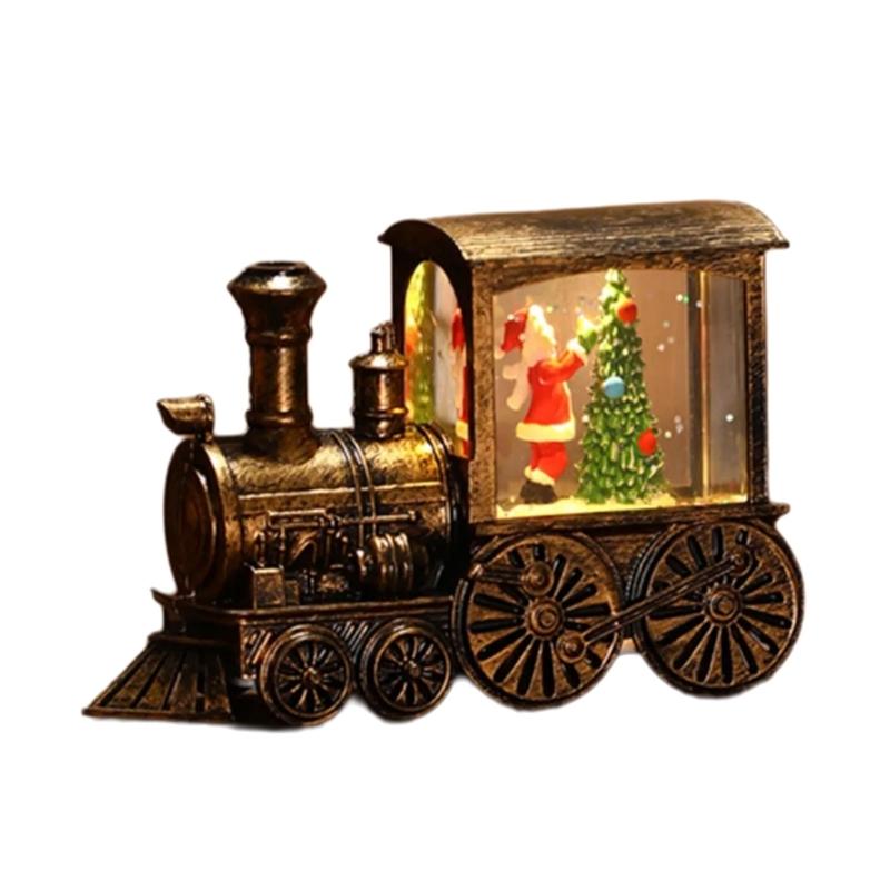 Festival Glowing Christmas Train Figurine Christmas Light Up Miniature Train Scene Ornament for Family Celebration