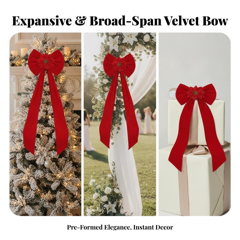 Velvet Christmas Bow Pre-Tied Tree Bows Red for Wedding Backdrop