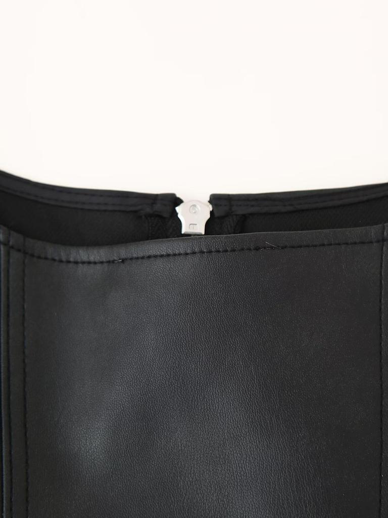 2024 European & American Style Faux Leather Slim Fit Women's Jacket with Zipper and Sexy Cami