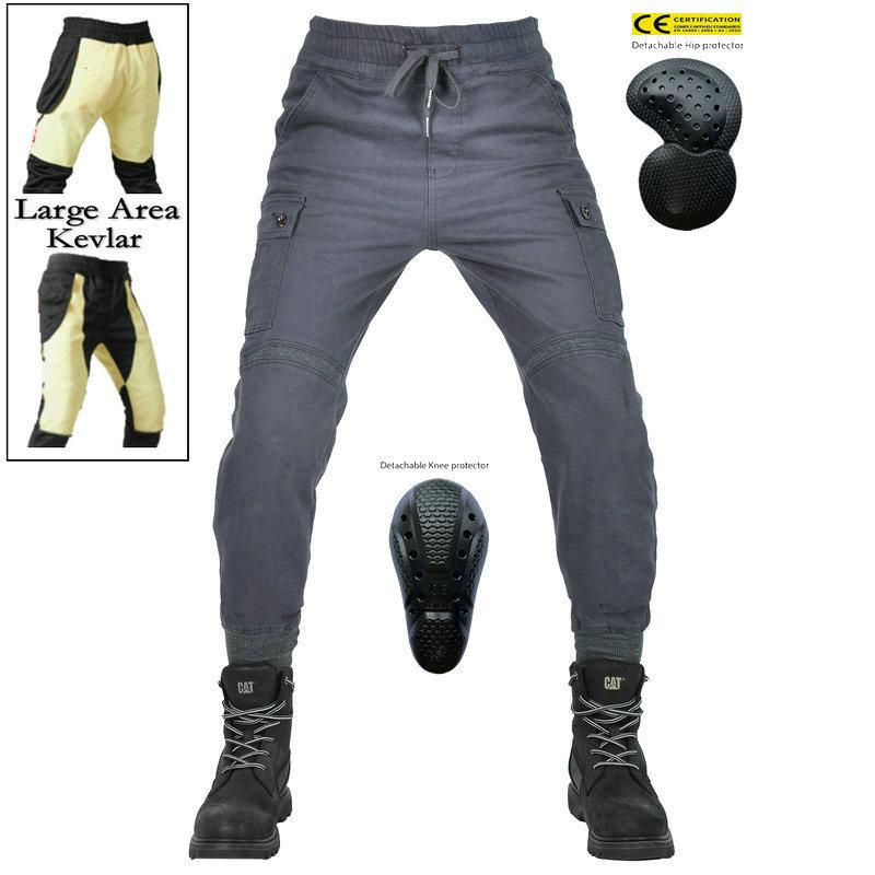 Motorcycle riding pants casual locomotive Kevlar drop-proof windproof jeans threaded pants leg bundle knight pants men