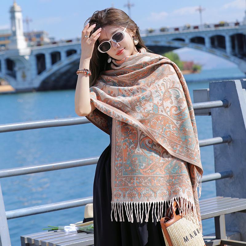 70 * 190cm Autumn And Winter New Women'S Solid Color Versatile Simple Tassel Imitation Cashmere Double-Sided Scarf Warm Scarf Atmosphere Shawl