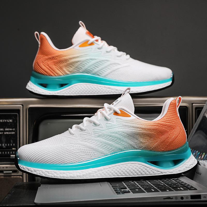 

Men s shoes spring and summer new fly-woven breathable sports shoes casual mesh popcorn running lightweight shoes shock-absorbing running shoes 44
